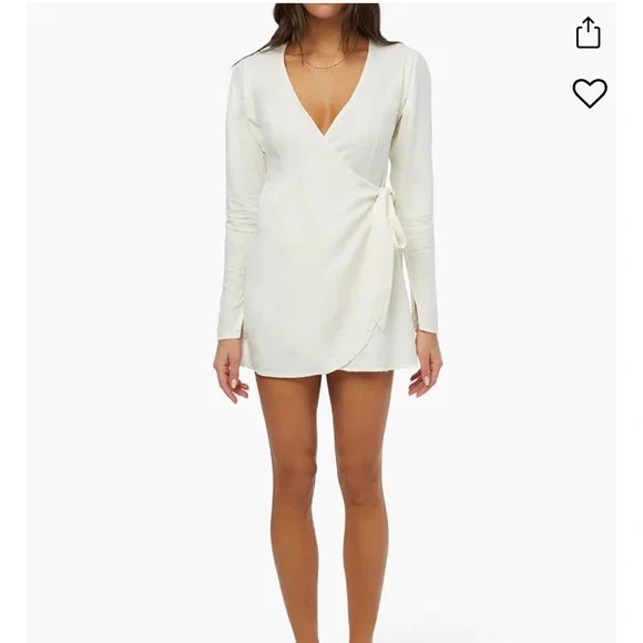 Linen Wrap Dress White / M